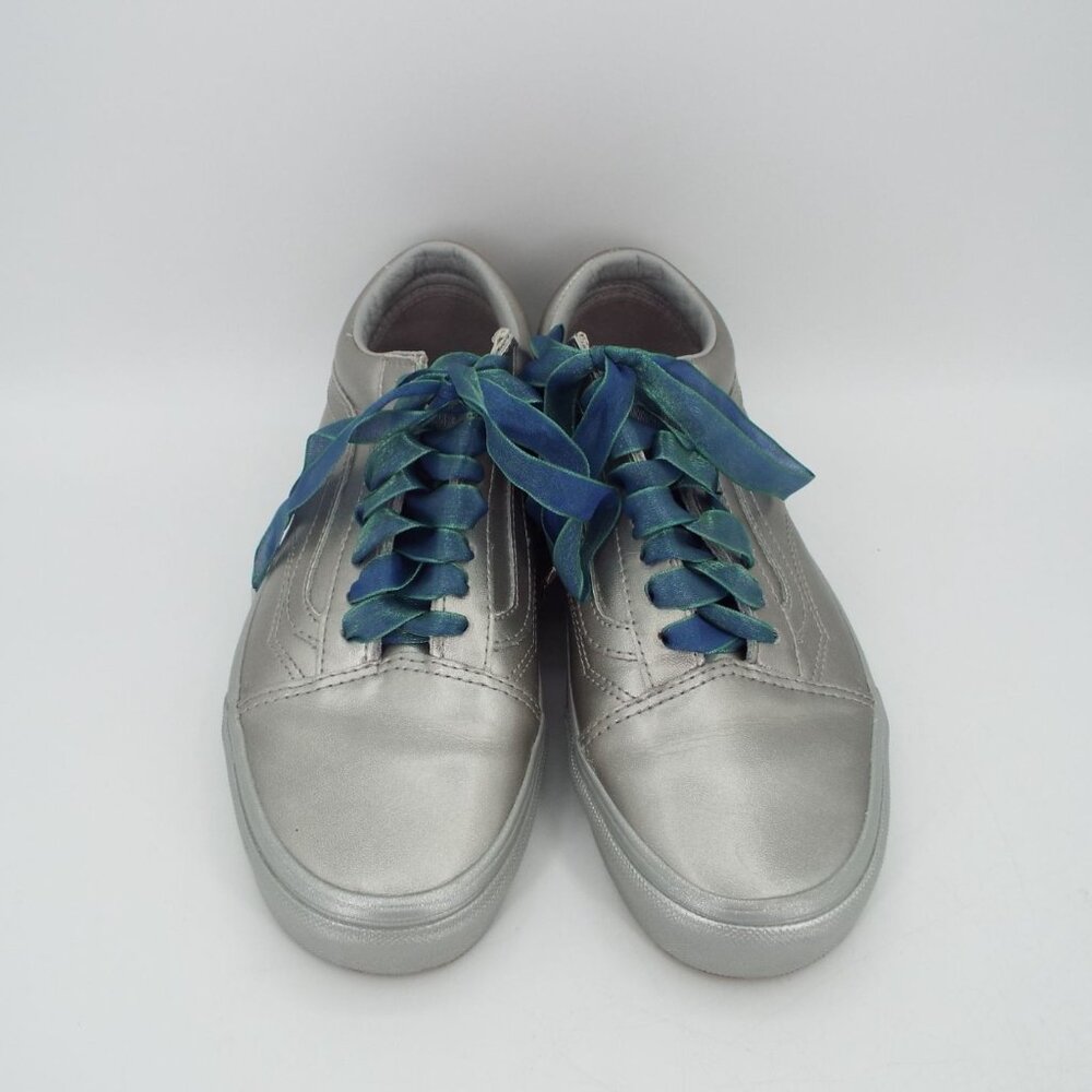 Vans Old Skool Metallic Silver Sneakers Fabric Laces Size 8.5 - Picture 4 of 11